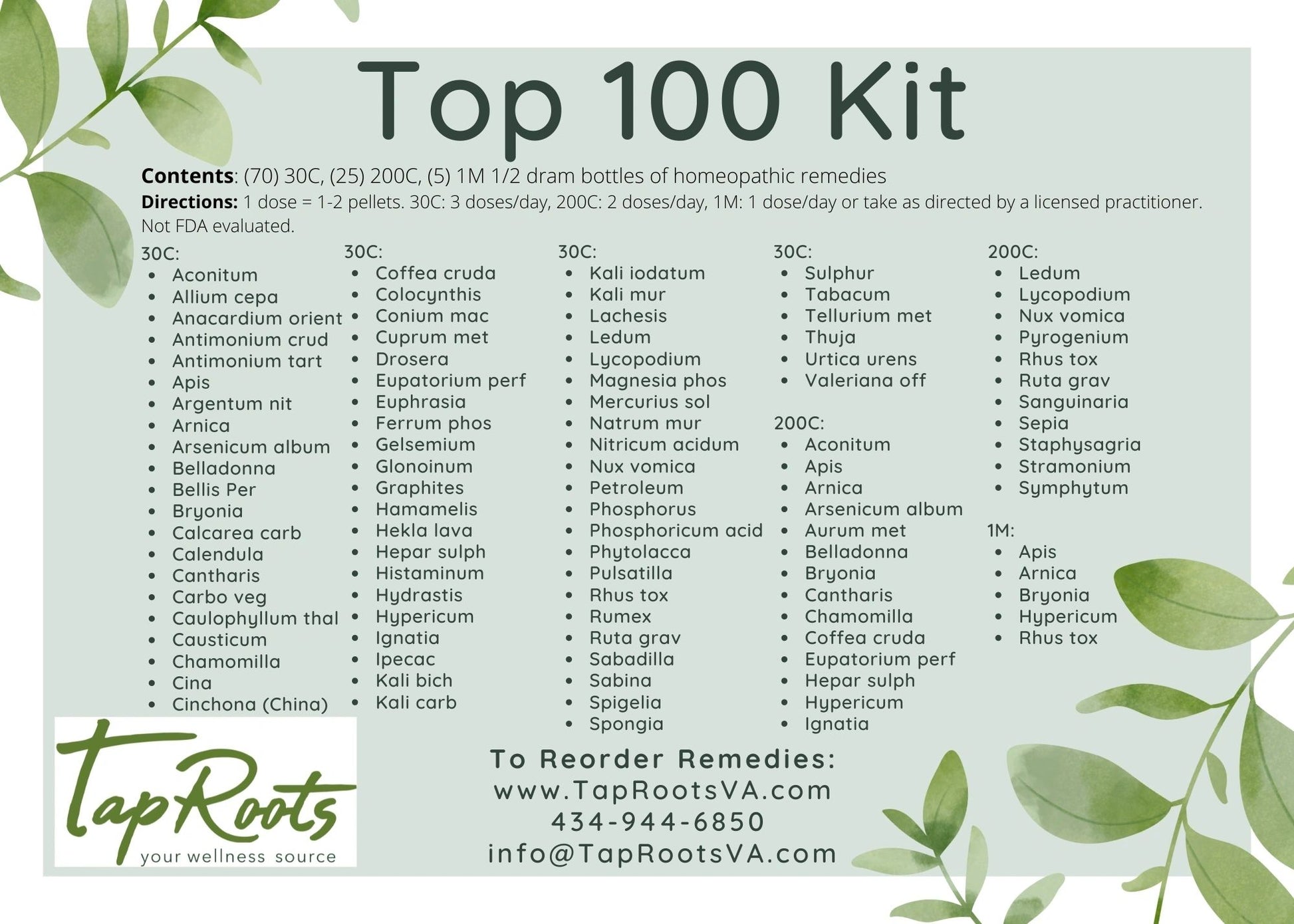 TapRoots’ Top 100 Homeopathy Kit