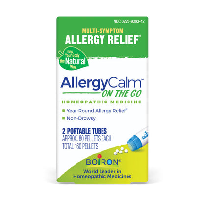 AllergyCalm On the Go, Homeopathic Medicine for Year-Round Allergy Relief and Non-Drowsy, 2 Tubes (Approx. 80 Pellets Per Tube), Boiron